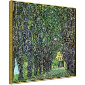 imageWieco Art Framed Canvas Wall Art Avenue in Schloss Kammer Park 1912 by Gustav Klimt Wall Decorations for Living Room Pictures for Home Decor Golden Frame