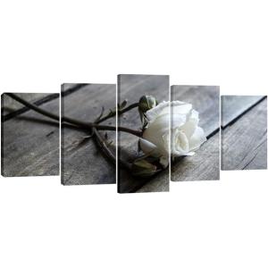 imageWieco Art White Rose Canvas Prints Wall Art Flowers Pictures Paintings Ready to Hang for Living Room Bedroom Bathroom Home Decorations Modern 5 Piece Stretched and Framed Floral Giclee Artwork12x16inchx2pcs 12x24inchx2pcs 12x32inchx1pc