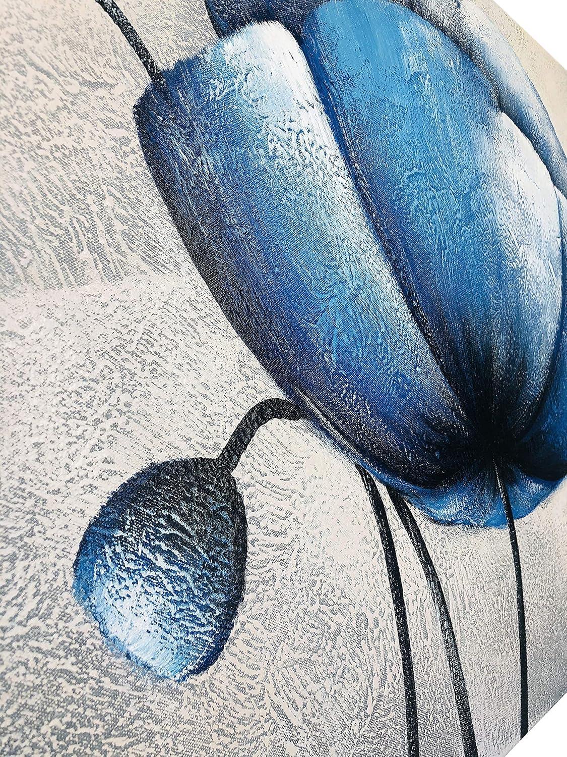 imageWieco Art 100 handpainted oil painting White Blue Abstract Botanic Paintings Wall Art on Canvas Mordern Canvas Wall Art for Living Room Bedroom Wall Decor Contemporary Artwork