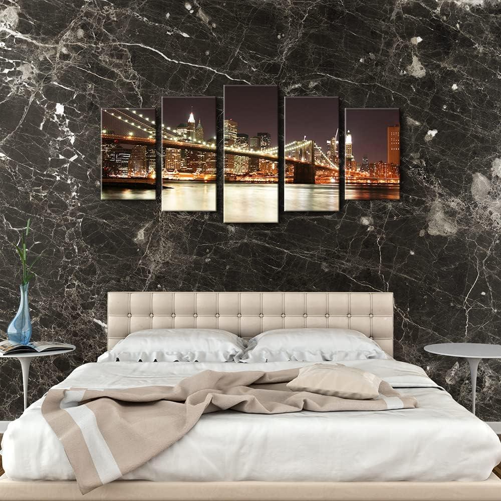 imageWieco Art 5 Piece Giclee Canvas Prints Wall Art The Brooklyn Bridge Landscape Pictures Photo Paintings for Living Room Bedroom Home Decorations Modern Stretched and Framed City Skyline Art Work