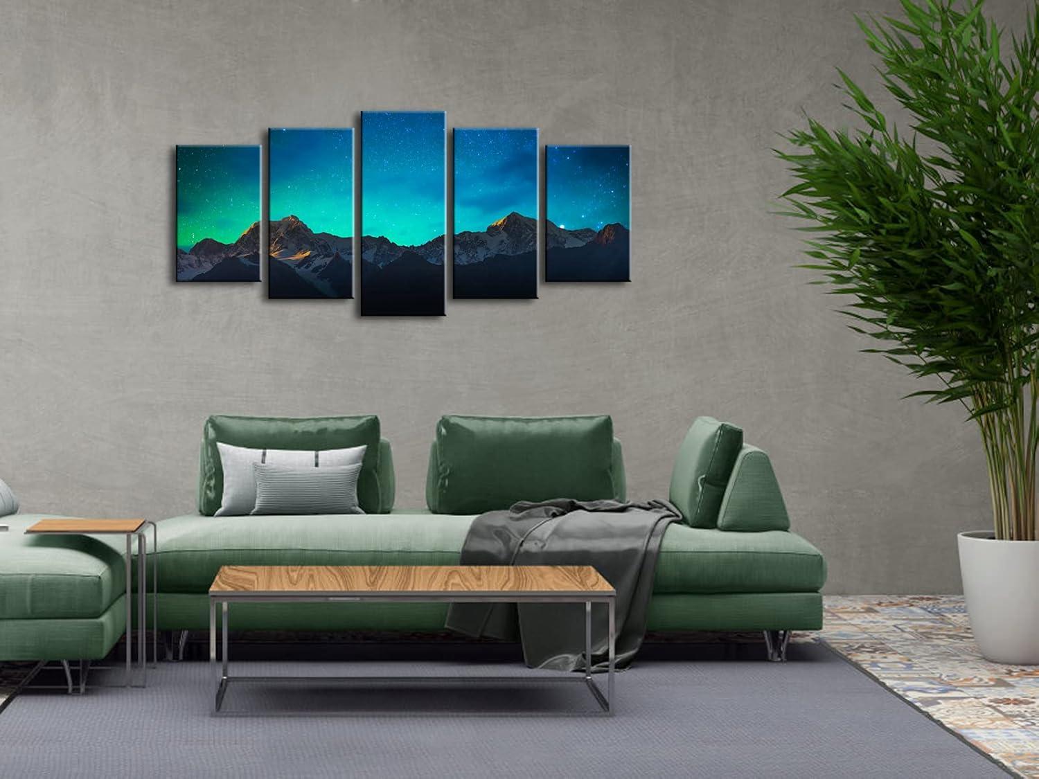 imageWieco Art Canvas Wall Art Mount Cook and Lake Matheson New Zealand with Milky Way Modern 5 Piece Canvas Artwork Starry Night Pictures for Bedroom Kitchen Living Room Wall Decor Home DecorationsC