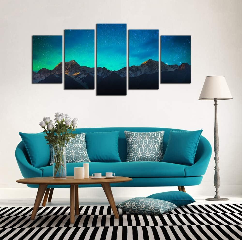 imageWieco Art Canvas Wall Art Mount Cook and Lake Matheson New Zealand with Milky Way Modern 5 Piece Canvas Artwork Starry Night Pictures for Bedroom Kitchen Living Room Wall Decor Home DecorationsC