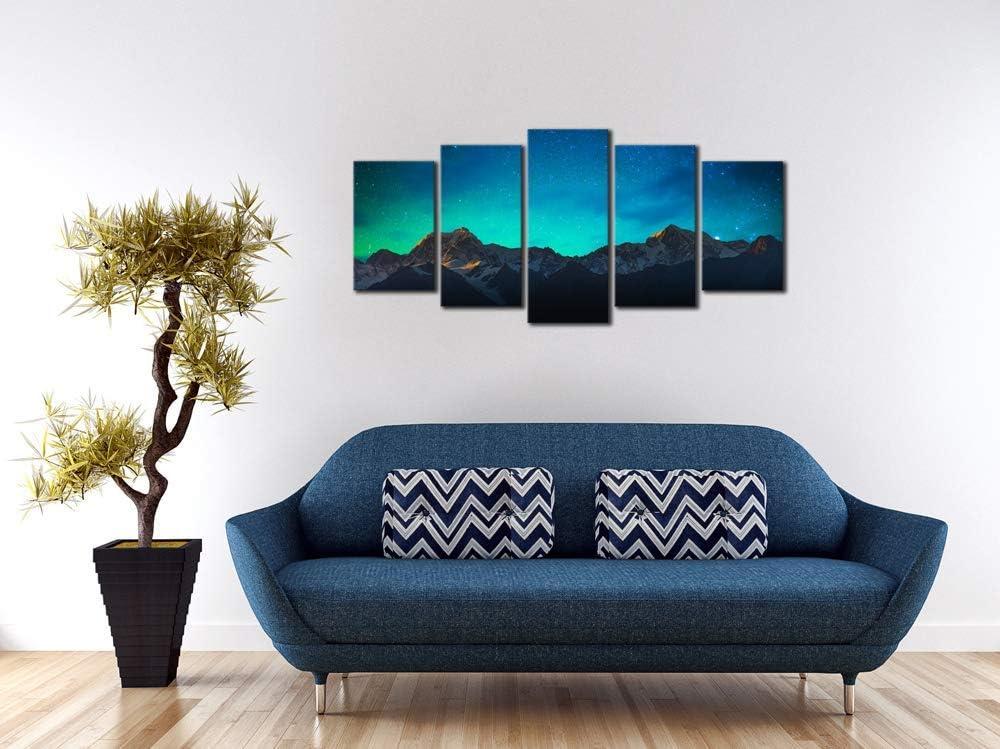 imageWieco Art Canvas Wall Art Mount Cook and Lake Matheson New Zealand with Milky Way Modern 5 Piece Canvas Artwork Starry Night Pictures for Bedroom Kitchen Living Room Wall Decor Home DecorationsC