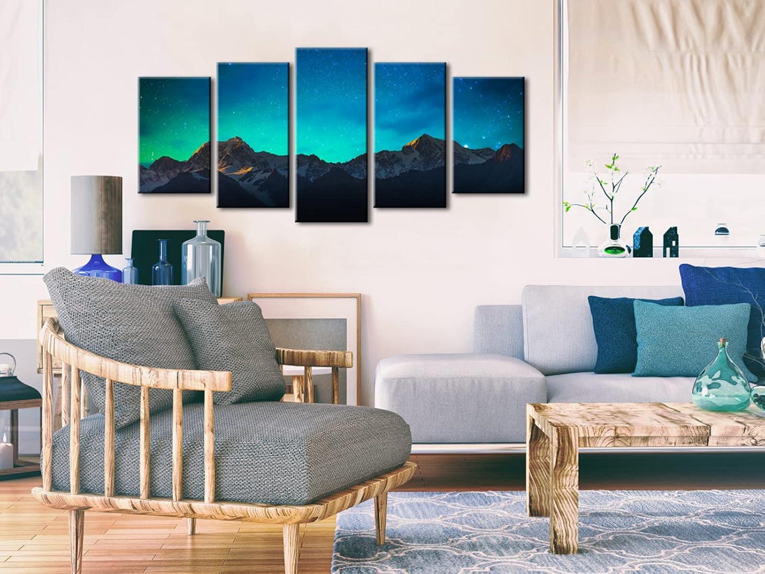 imageWieco Art Canvas Wall Art Mount Cook and Lake Matheson New Zealand with Milky Way Modern 5 Piece Canvas Artwork Starry Night Pictures for Bedroom Kitchen Living Room Wall Decor Home DecorationsC