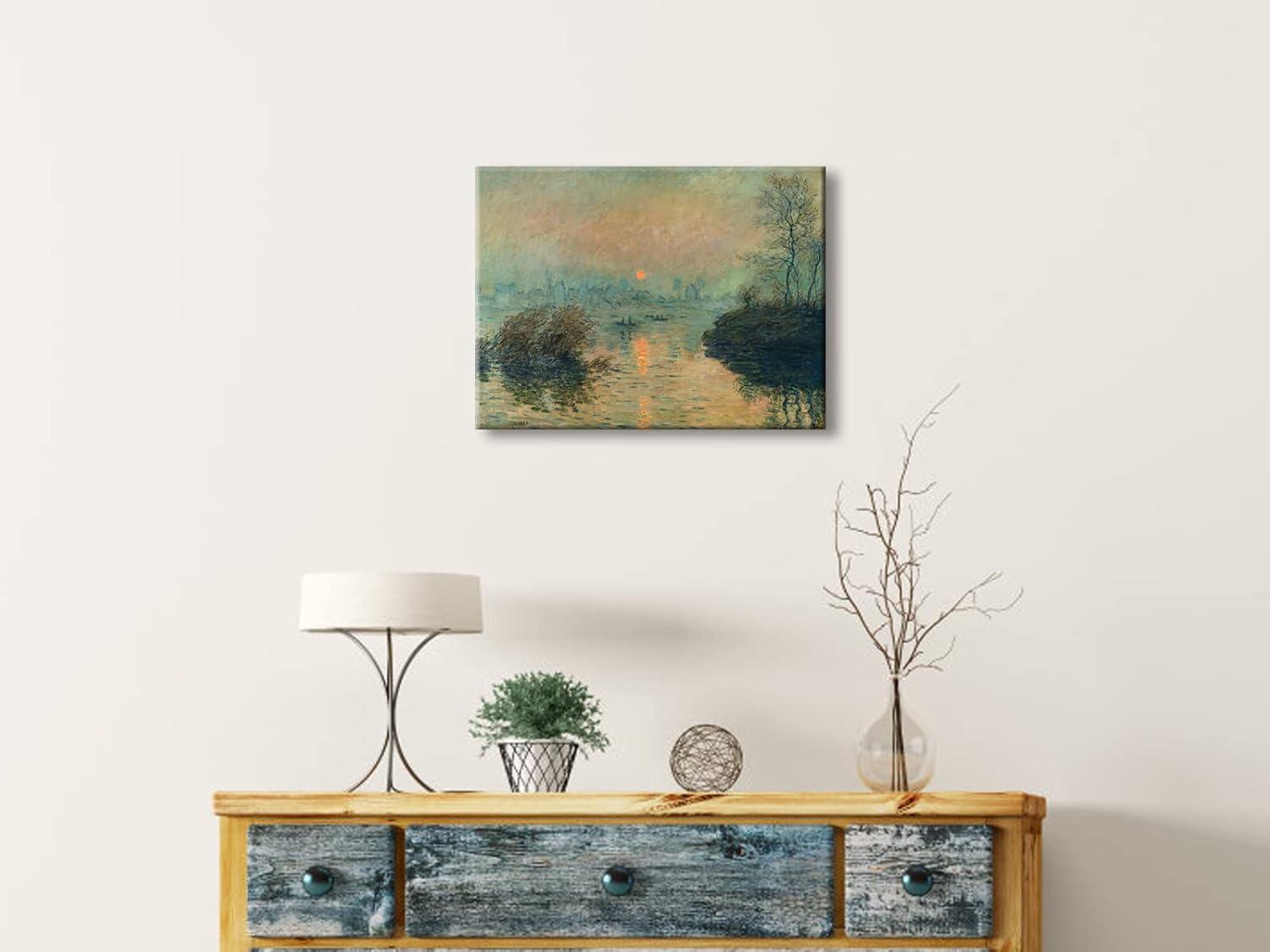 imageWieco Art Canvas Wall Art Sunset on the Seine at Lavacourt Winter Effect by Claude Monet Oil Paintings Canvas Prints Landscape Pictures Artwork on Canvas for Home Decorations