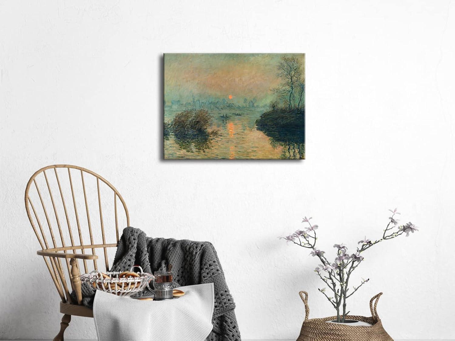 imageWieco Art Canvas Wall Art Sunset on the Seine at Lavacourt Winter Effect by Claude Monet Oil Paintings Canvas Prints Landscape Pictures Artwork on Canvas for Home Decorations