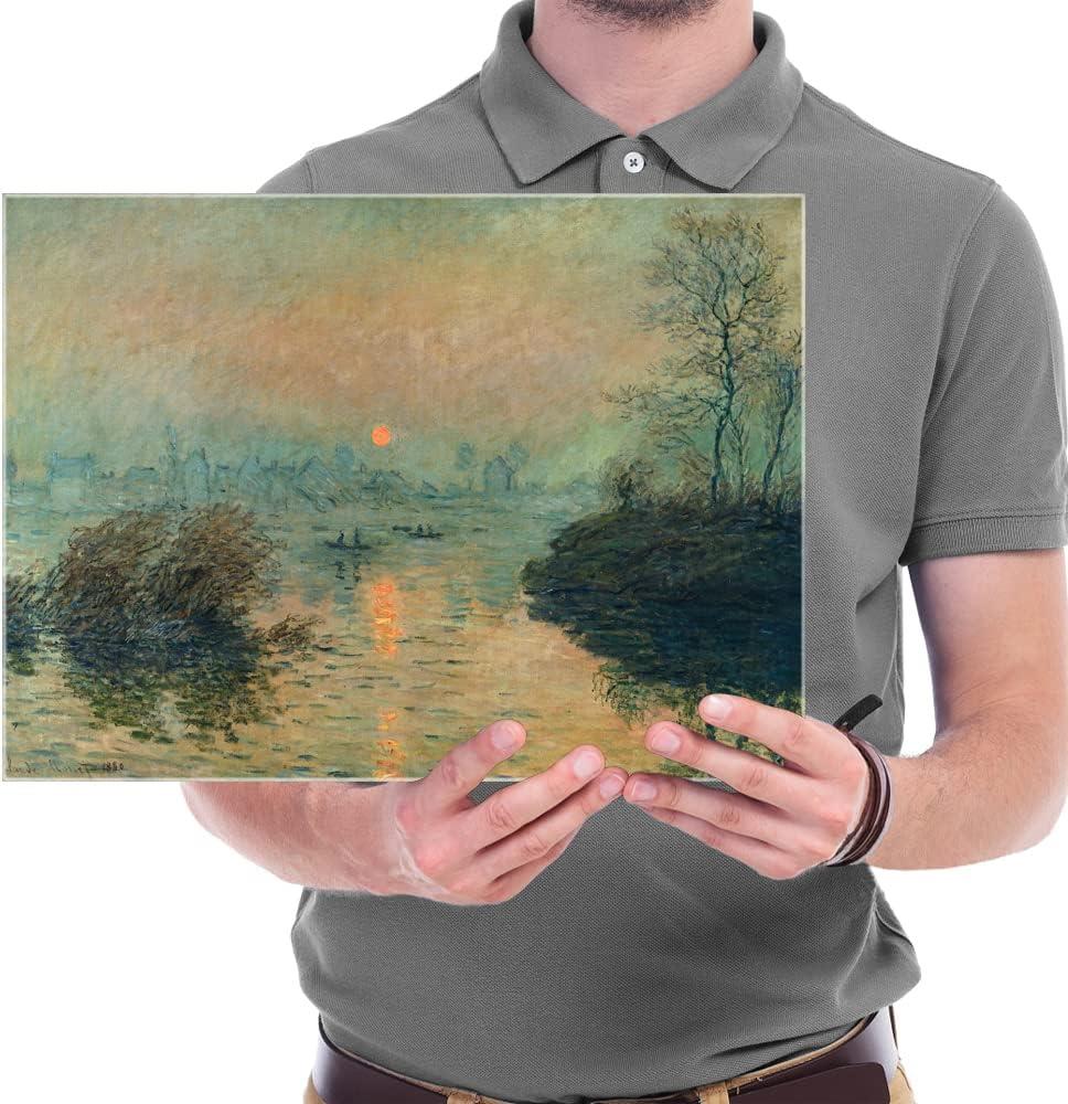 imageWieco Art Canvas Wall Art Sunset on the Seine at Lavacourt Winter Effect by Claude Monet Oil Paintings Canvas Prints Landscape Pictures Artwork on Canvas for Home Decorations