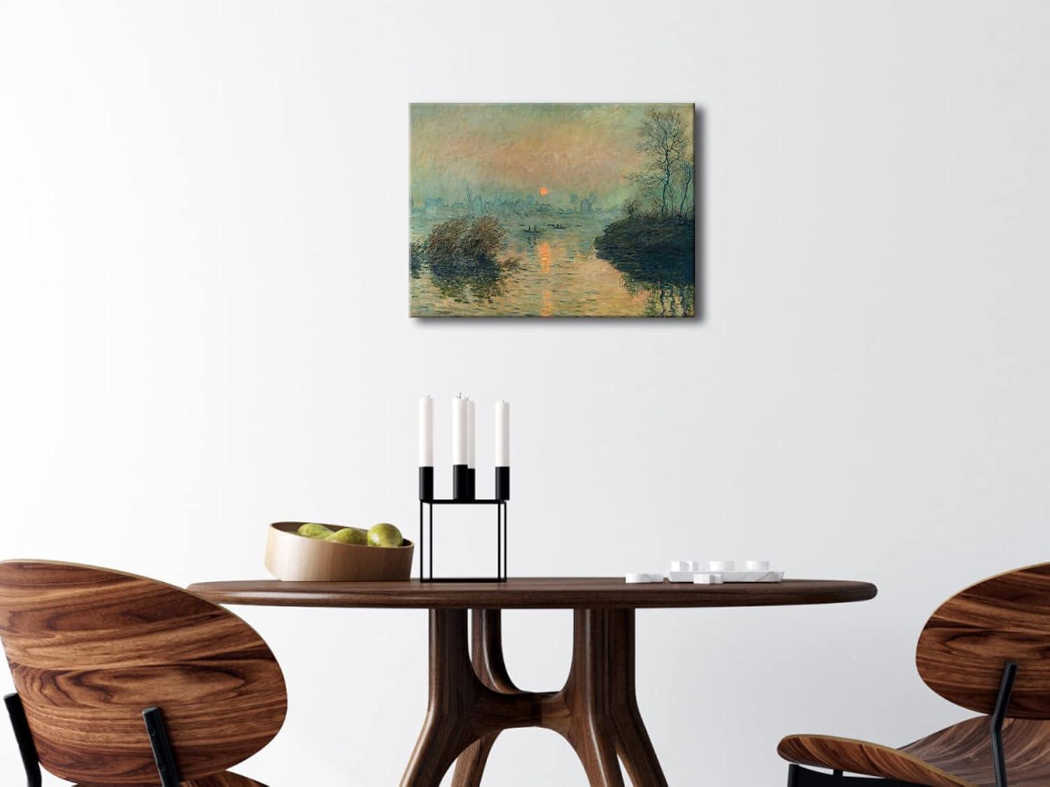 imageWieco Art Canvas Wall Art Sunset on the Seine at Lavacourt Winter Effect by Claude Monet Oil Paintings Canvas Prints Landscape Pictures Artwork on Canvas for Home Decorations