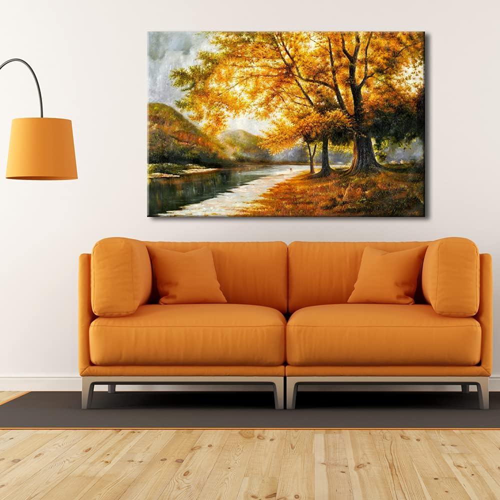 imageWieco Art Giclee Canvas Prints Wall Art by Oil Paintings Reproduction Large Contemporary Autumn Trees Pictures for Living Room Bedroom Home Decorations Modern Wrapped Landscape Forest Artwork