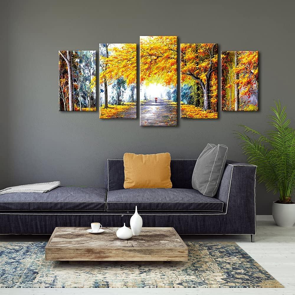 imageWieco Art Large Autumn Love Modern Giclee Canvas Prints Artwork 5 Panels Abstract Landscape Pictures to Photo Printed on Canvas Wall Art for Living Room Bedroom Office Decor10x16inchx2pcs 10x20inchx2pcs 10x24inchx1pc