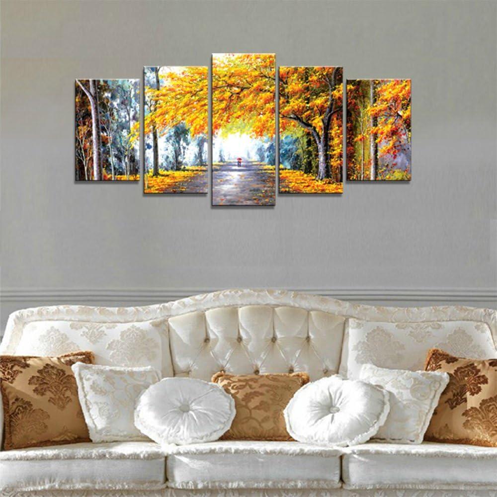 imageWieco Art Large Autumn Love Modern Giclee Canvas Prints Artwork 5 Panels Abstract Landscape Pictures to Photo Printed on Canvas Wall Art for Living Room Bedroom Office Decor10x16inchx2pcs 10x20inchx2pcs 10x24inchx1pc