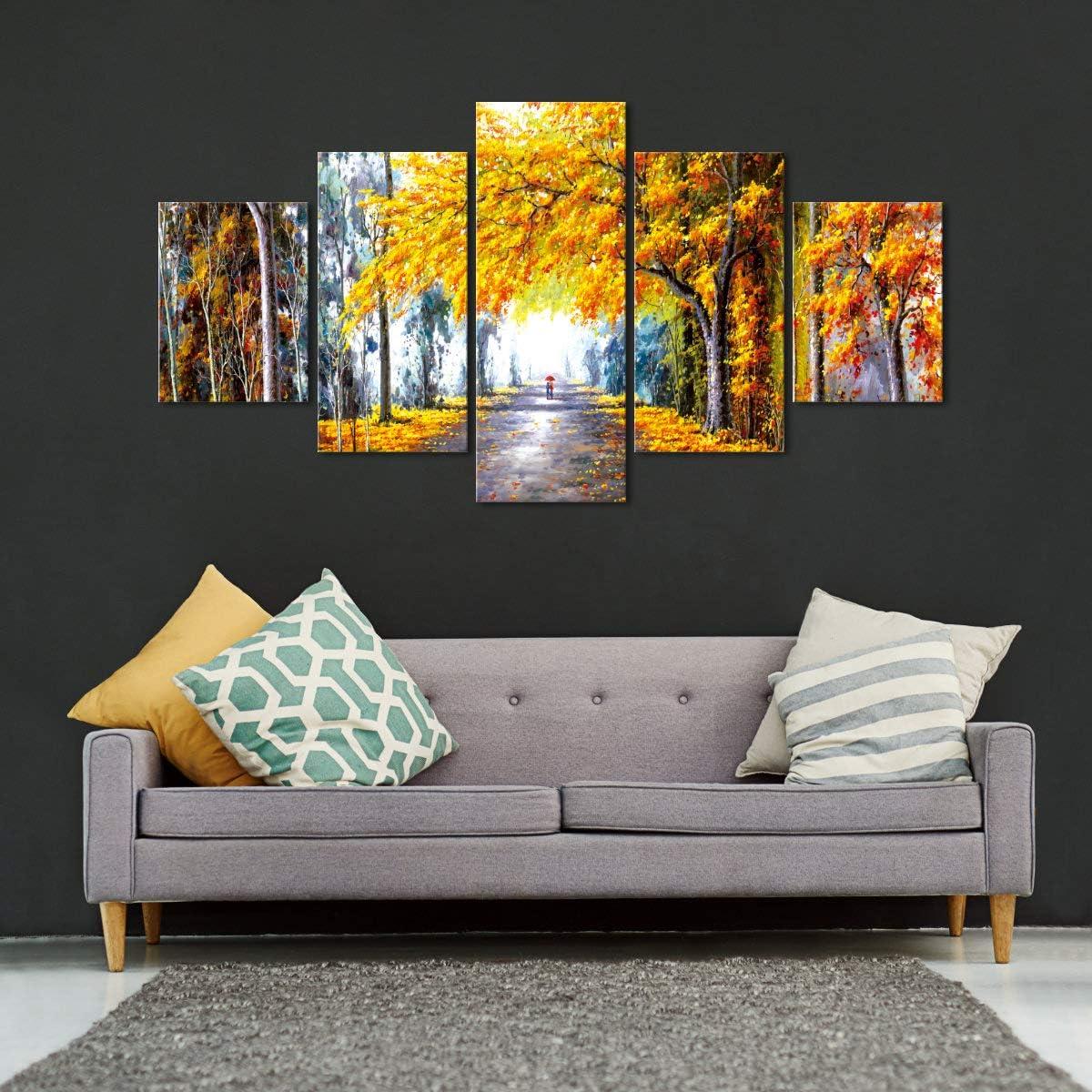 imageWieco Art Large Autumn Love Modern Giclee Canvas Prints Artwork 5 Panels Abstract Landscape Pictures to Photo Printed on Canvas Wall Art for Living Room Bedroom Office Decor12x16inchx2pcs 12x24inchx2pcs 12x32inchx1pc