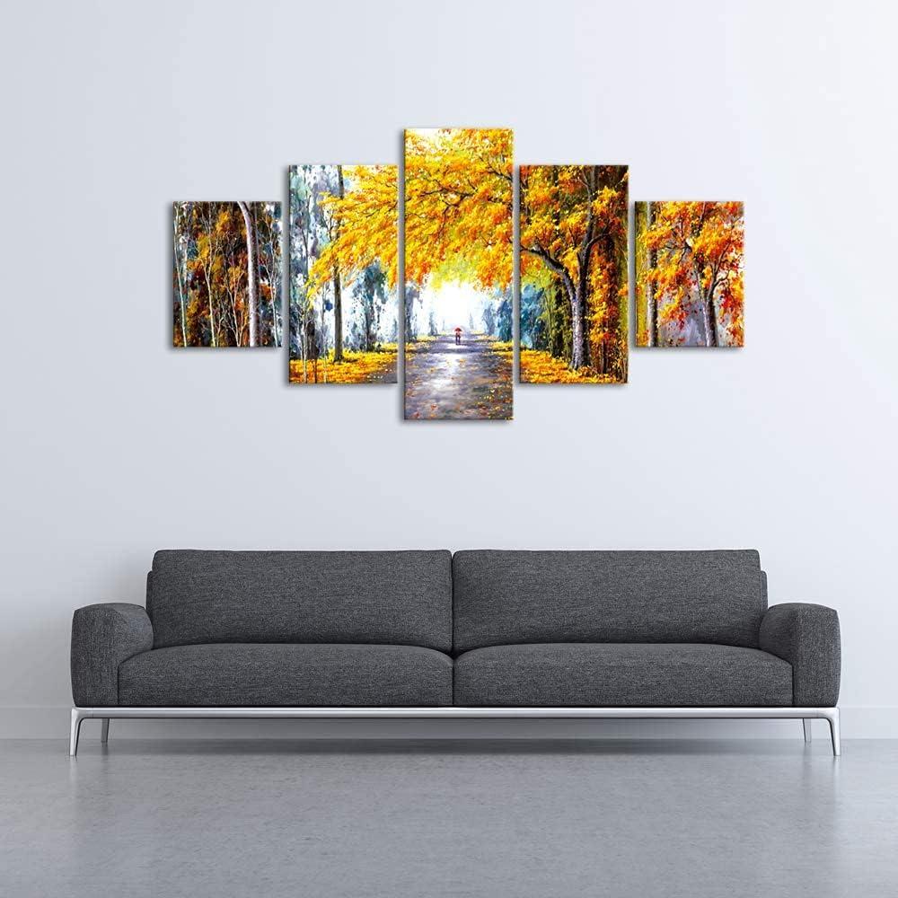 imageWieco Art Large Autumn Love Modern Giclee Canvas Prints Artwork 5 Panels Abstract Landscape Pictures to Photo Printed on Canvas Wall Art for Living Room Bedroom Office Decor12x16inchx2pcs 12x24inchx2pcs 12x32inchx1pc