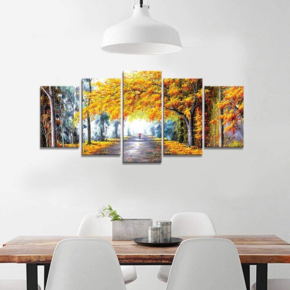 imageWieco Art Large Autumn Love Modern Giclee Canvas Prints Artwork 5 Panels Abstract Landscape Pictures to Photo Printed on Canvas Wall Art for Living Room Bedroom Office Decor10x16inchx2pcs 10x20inchx2pcs 10x24inchx1pc