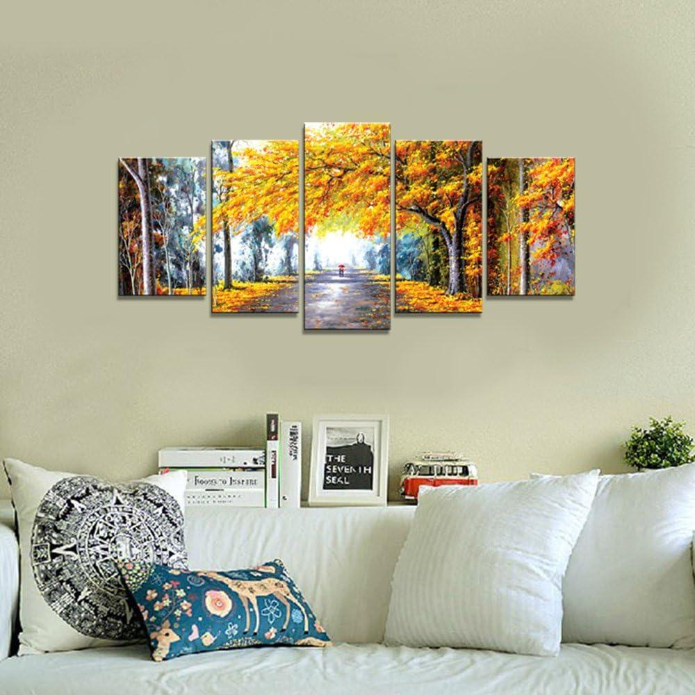 imageWieco Art Large Autumn Love Modern Giclee Canvas Prints Artwork 5 Panels Abstract Landscape Pictures to Photo Printed on Canvas Wall Art for Living Room Bedroom Office Decor10x16inchx2pcs 10x20inchx2pcs 10x24inchx1pc