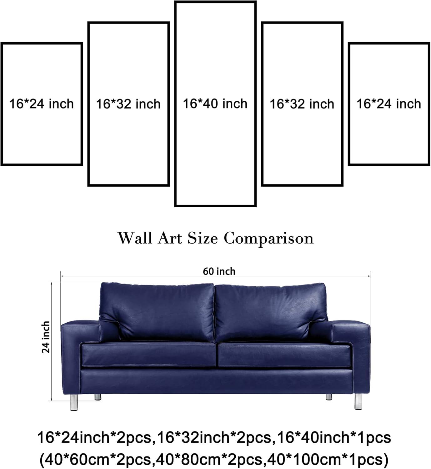 imageWieco Art Peaceful Waterfall 5 Panels Large Canvas Paintings Wall Art Modern Gallery Wrapped Landscape Forest Giclee Canvas Print Artwork Photo Pictures for Living Room Bedroom Home Decorations L16x24inchx2pcs 16x32inchx2pcs 16x40inchx1pc