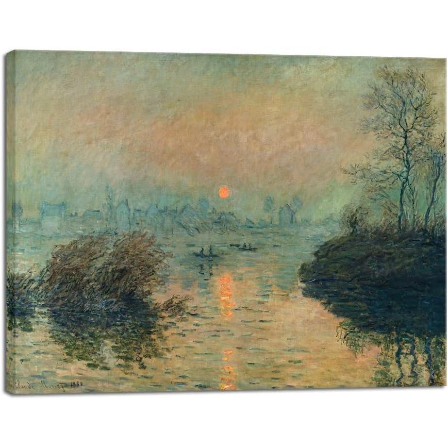 imageWieco Art Canvas Wall Art Sunset on the Seine at Lavacourt Winter Effect by Claude Monet Oil Paintings Canvas Prints Landscape Pictures Artwork on Canvas for Home Decorations