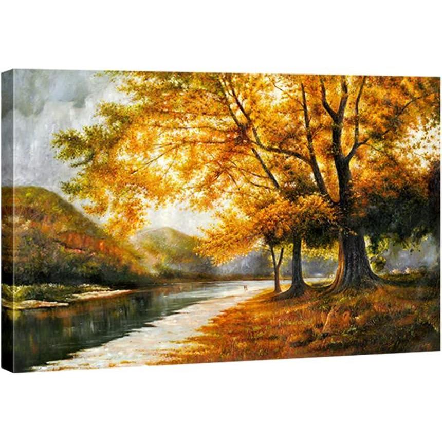 imageWieco Art Giclee Canvas Prints Wall Art by Oil Paintings Reproduction Large Contemporary Autumn Trees Pictures for Living Room Bedroom Home Decorations Modern Wrapped Landscape Forest Artwork