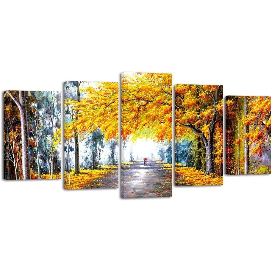 imageWieco Art Large Autumn Love Modern Giclee Canvas Prints Artwork 5 Panels Abstract Landscape Pictures to Photo Printed on Canvas Wall Art for Living Room Bedroom Office Decor10x16inchx2pcs 10x20inchx2pcs 10x24inchx1pc