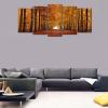 imageWieco Art Autumn Forest Large Modern 5 Panels Gallery Wrapped Giclee Canvas Print Landscape Pictures Paintings on Canvas Wall Art Work Ready to Hang for Living Room Home Office Decor L14x24inchx2pcs 14x24inchx2pcs 14x32inchx1pc