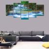 imageWieco Art Peaceful Waterfall 5 Panels Large Canvas Paintings Wall Art Modern Gallery Wrapped Landscape Forest Giclee Canvas Print Artwork Photo Pictures for Living Room Bedroom Home Decorations L16x24inchx2pcs 16x32inchx2pcs 16x40inchx1pc
