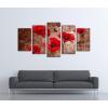 imageWieco Art Red Poppies on Brown 5 Panels Modern Gallery Wrapped Floral Giclee Canvas Print Flowers Pictures to Photo Paintings on Canvas Wall Art Work Ready to Hang for Living Room Home Decor L14x24inchx2pcs 14x28inchx2pcs 14x32inchx1pc