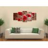imageWieco Art Red Poppies on Brown 5 Panels Modern Gallery Wrapped Floral Giclee Canvas Print Flowers Pictures to Photo Paintings on Canvas Wall Art Work Ready to Hang for Living Room Home Decor L14x24inchx2pcs 14x28inchx2pcs 14x32inchx1pc