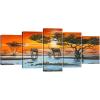 imageWieco Art Elephant Family Large Modern 5 Piece Gallery Wrapped African Landscape Giclee Canvas Prints Artwork Animals Paintings Reproduction Pictures on Canvas Wall Art for Bedroom Home Decor L12x16inchx2pcs 12x24inchx2pcs 12x32inchx1pc