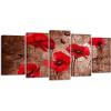 imageWieco Art Red Poppies on Brown 5 Panels Modern Gallery Wrapped Floral Giclee Canvas Print Flowers Pictures to Photo Paintings on Canvas Wall Art Work Ready to Hang for Living Room Home Decor L14x24inchx2pcs 14x28inchx2pcs 14x32inchx1pc