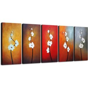 imageWieco Art Colorful Flowers Oil Painting on Canvas Wall Art Ready to Hang for Living Room Bedroom Home Decoration Modern 5 Piece 100 Hand Painted Gallery Wrapped Contemporary Abstract Floral12x24inchx5pcs 30x60cmx5pcs