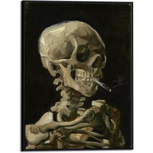 imageWieco Art Large Framed Art Skull of a Skeleton with Burning Cigarette1886 by Vincent Van Gogh Canvas Wall Art for Home Office Bedroom Decoration Canvas Prints Black Framed