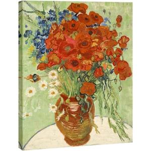 image:imageWieco Art Framed Wall Art of Red Poppies and Daisies by Vincent Van Gogh Paintings Reproduction Abstract Canvas Prints for Home Living Room Decorations Bronze Gold Frame24L x 20W