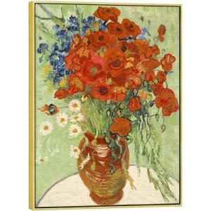image:imageWieco Art Framed Wall Art of Red Poppies and Daisies by Vincent Van Gogh Paintings Reproduction Abstract Canvas Prints for Home Living Room Decorations Bronze Gold Frame327L x 247W