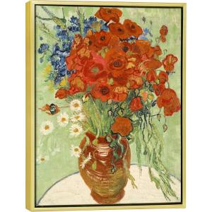 image:imageWieco Art Framed Wall Art of Red Poppies and Daisies by Vincent Van Gogh Paintings Reproduction Abstract Canvas Prints for Home Living Room Decorations Bronze Gold Frame17L x 13W