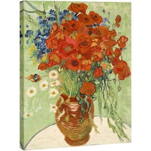 image:imageWieco Art Framed Wall Art of Red Poppies and Daisies by Vincent Van Gogh Paintings Reproduction Abstract Canvas Prints for Home Living Room Decorations Bronze Gold Frame32L x 24W