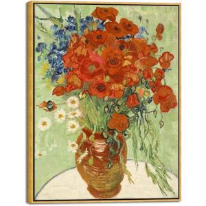 image:imageWieco Art Framed Wall Art of Red Poppies and Daisies by Vincent Van Gogh Paintings Reproduction Abstract Canvas Prints for Home Living Room Decorations Bronze Gold Frame33L x 25W