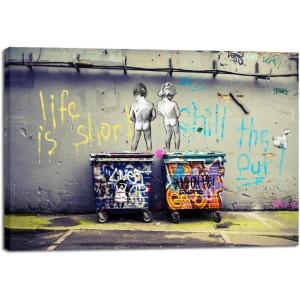 image:imageWieco Art Framed Banksy Raining Day or Colorful Graffiti Street Famous Canvas Paintings Wall Art Modern Inspirational Grey Love Pictures Print Artwork for Home Office DecorBanksy Boys