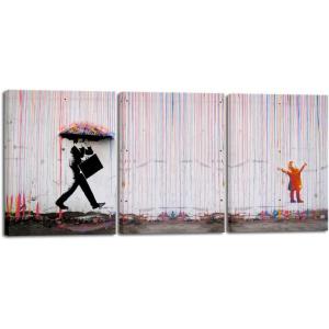 image:imageWieco Art Framed Banksy Raining Day or Colorful Graffiti Street Famous Canvas Paintings Wall Art Modern Inspirational Grey Love Pictures Print Artwork for Home Office DecorBanksy Raining day  3 Panel